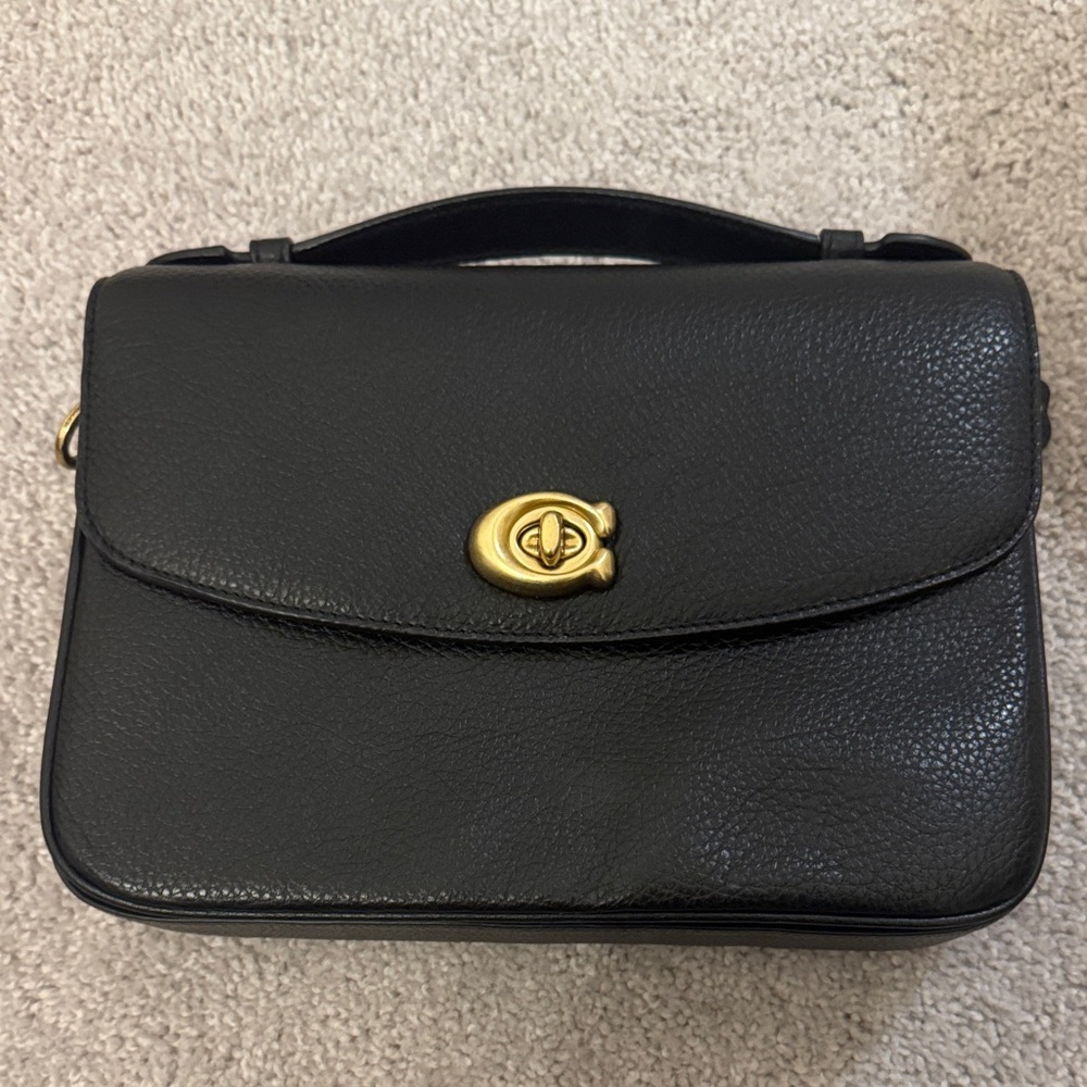 Coach Black Leather Shoulder Bag with Gold Accent